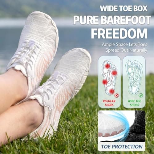 Hike Barefoot Shoes Womens Mens Walking Running Gym Trainers Wide Fit Non-Slip Lightweight Outdoor Swim Surf Water Shoes White — view 3