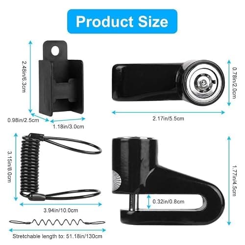 Ainiv Bike Lock, Disc Brake 1300mm/12mm Cycling Cable Lock with 2 Keys,Electric Scooter Accessory Anti-Theft for Xiaomi M365/Pro,Bike, Electric Bike, Skateboards, Strollers, B Black (F5EU-3251053) — view 2