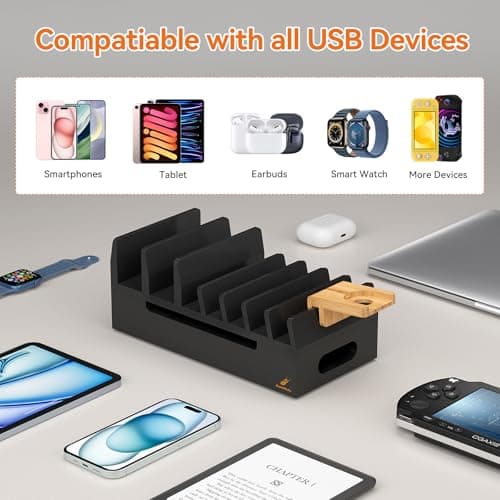 Pezin & Hulin Bamboo Charging Station with Watch Stand-Black — view 2