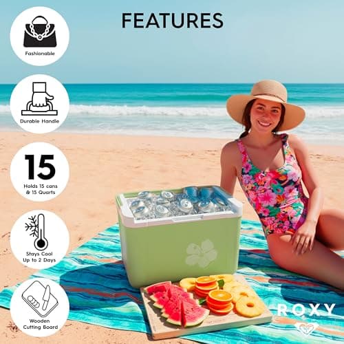Roxy 15 Qt Portable Hard Cooler with Sliding Wooden Lid and Cutting Board, Insulated Ice Chest for Beach, Picnic, Camping and Travel, Forest Mint Green — view 3