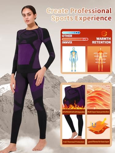 Ewzzeed Thermal Underwear Set Womens，Ski Base Layers Women Set, Quick Dry Thermal Underlayer，Ladies Thermal Clothing & Leggings for Running Skiing Cycling Workout Purple — view 4