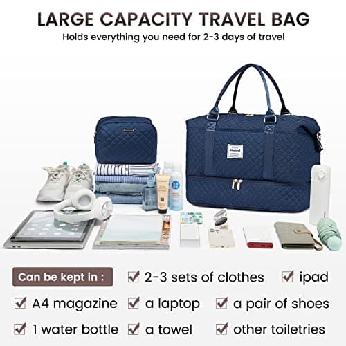 LOVEVOOK Travel Gym Holdall with Wash Bag - Weekend Overnight Duffel with Shoe Compartment - Waterproof Large Cabin Hand Luggage for Ryanair EasyJet Hospital Vacation — view 6
