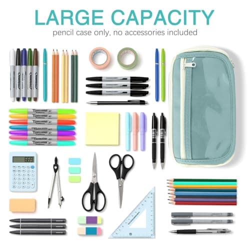TIECHI Large Capacity Pencil Case, Clear Pencil Case with Compartments, Oxford Fabric Stationery Set for Girls Boys, Cute Pencil Cases for School Supplies, Back to School Stationery Supplies (Blue) — view 4