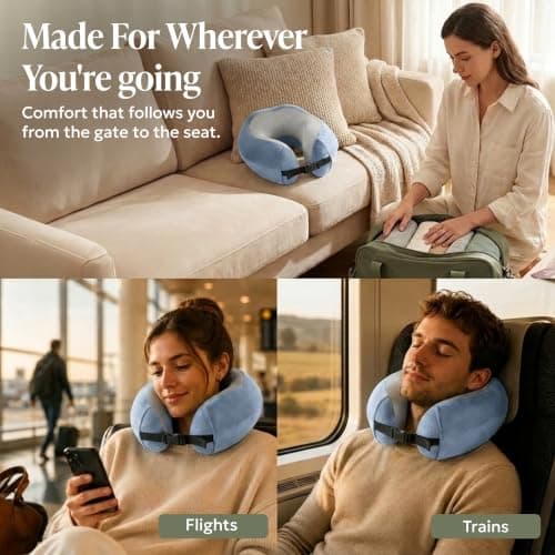 LUGG Memory Foam Travel Pillow – 360° Ergonomic Neck & Head Support, Slow Rebound Cushioning, Breathable Cover, Lightweight U-Shape Pillow for Flights, Trains & Cars, Includes Storage Bag - Slate Blue — view 6