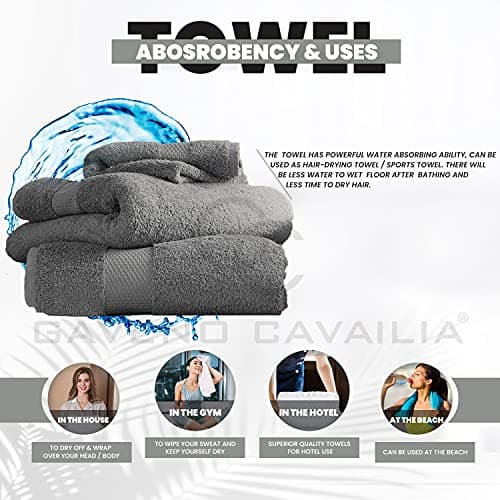 GC GAVENO CAVAILIA Extra Large Bath Sheet 2 Piece - 700 gsm Hotel Quality Egyptian Cotton Extra Large Towels 100X 180 Cm - Extra Soft Bathroom Towel - Charcoal — view 5