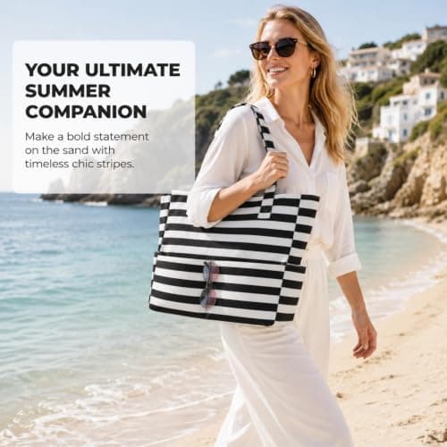 Beach Bags for Women Extra Large, Tote Bag with Zip and Medium Pockets — view 3