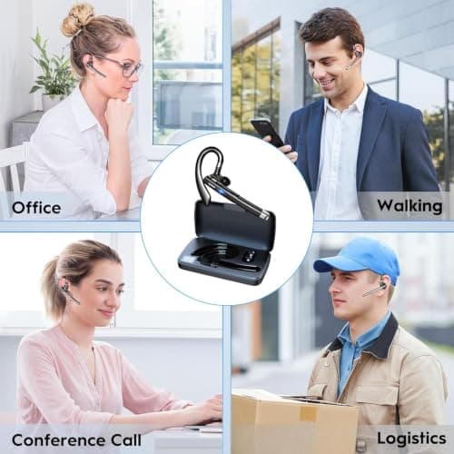 Bluetooth Headset V5.3 Wireless Handsfree Earpiece, Bluetooth Earpiece Single Headset with ENC Noise Canceling Microphone,LED Display,Waterproof Earphones In-Ear Headphone for Office ,Business,Driving — view 4