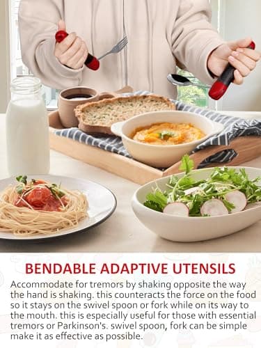 Disability Aids, Cutlery for Arthritic Hands -180°Bendable Spoon Fork Grips Set, Aids for Living, Arthritis for Hand Tremors, Travel Eating Utensils for Disabled, Elderly, Adults — view 5