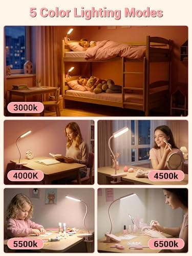 Pink Lamp,9 Brightness+5 Color Clip on Light,48 LED Desk Lamp Reading Light — view 3