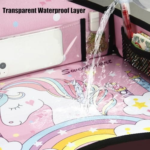 PandaEar Travel Tray for Kids Car Seat, Unicorn Lap Car Seat Tray for Girls with Tablet Holder, Snack Storage & Cup Holder, Road Trip Must Have for Kids Toddler Activities Drawing — view 6