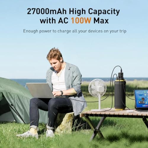 AC Laptop Power Bank, Universal 27000mAh 100W Travel Laptop Charger, PD 65W Dual-Way Fast Charging External Battery Pack for Business Travel Outdoor Camping Home Emergency Outage, P2 — view 3