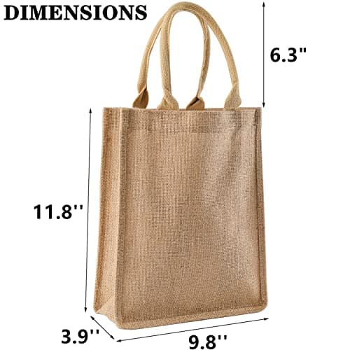 DEAYOU 8 Pack Jute Burlap Tote Bags, Burlap Gift Tote with Handles, 25×30×10 cm Jute Beach Bags Reusable Lined Grocery Totes for Bridesmaid, DIY, Shopping, Pool, Wedding, Natural — view 4