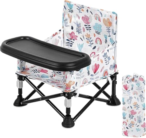LADIDA Foldable Baby Travel Seat Booster Toddlers Dining Seat Removable Tray with Travel Bag Portable Folding Booster Feeding Chair for Children Toddlers Infants (Pink Flowers) 305