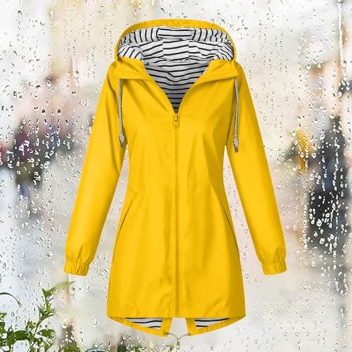 Women's Rain Jacket Lightweight Hooded Long Rain Coat Full Zipper Waterproof Jacket Ladies Packable Functional Jacket Windbreaker Breathable Active Outdoor Coats — view 3