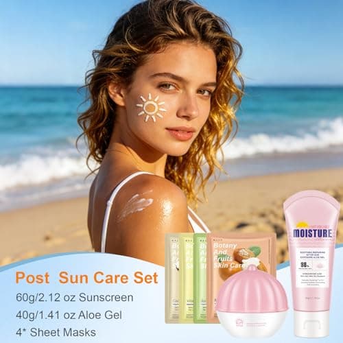 Skin Care Set for Women, Hydration Face Care Kit, Moisturizer Facial Skincare Gift Set for All Skin Types, Travel Essentials with SPF 50 Waterproof Sunscreen Lotion *1, Aloe Vera Gel *1, Face Masks *4 — view 6