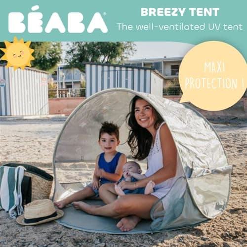 BÉABA, Beach Tent – Baby UV Protection Tent, Maximum Sun Protection UPF 50+, UV Filtered, 360° Ventilation, Mosquito Nets, Spacious, Pop-Up System, Carry Bag, Breezy, Khaki — view 3