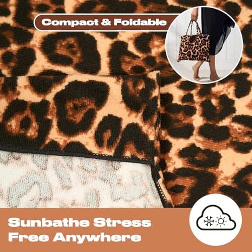 Brentfords Large Beach Towel in a Bag, Soft Quick-Dry Absorbent Lightweight Easy Storage Sun Lounger Towels with Pockets For Poolside Beach or Holiday Accessories, 75 x 215cm - Natural Leopard Print — view 5
