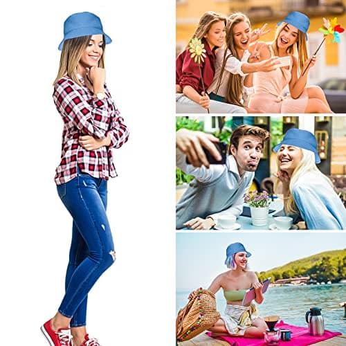 Sibba Bucket Hat Summer Fisherman Sunshade Caps Unisex Packable Hats for Women Men Holidays Hiking Camping Shopping 56-58cm Plain Colors Keep Warm in Winter (Blue) — view 4