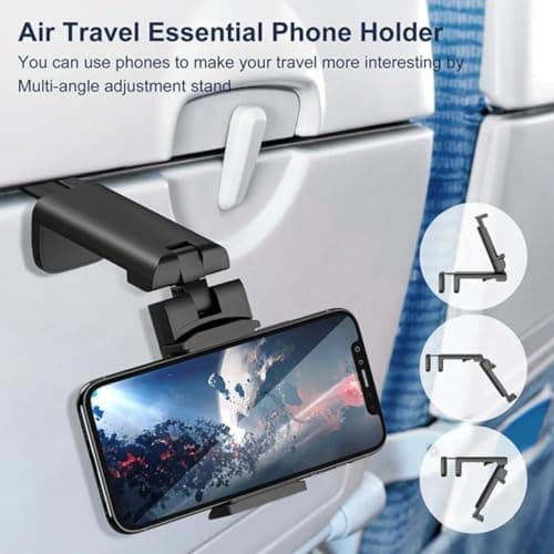 Orco Universal Airplane Phone Holder Mount - 360° Rotating Travel Essential for Flying, Desk & Kitchen - Adjustable Folding Cell Phone Stand for iPhone 15 14 13, Samsung & Android Devices - Black — view 3