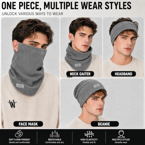 Yizzen 2 Pcs Snoods for Men Women Thermal Neck Warmer Mens Snood Scarf，Grey — view 3