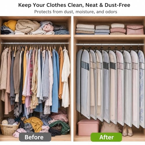 Clothes Bags 12 Pack | Multiple Sizes Suit Covers for Hanging Storage, Polypropylene Garment Dress Bags with Full Zip, Reusable Translucent Clothes Covers, Dust & Moisture Protection — view 4
