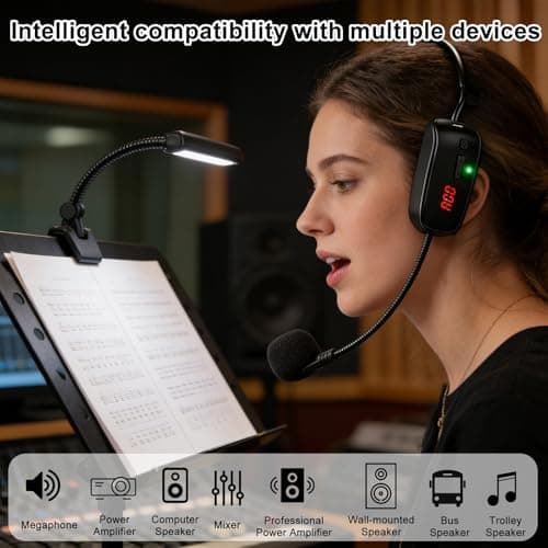 Wireless Microphone Headset, UHF Microphone Wireless Rechargeable Wireless Head Microphone Wireless Microphone Headset, 50 m Range, Headband Microphone for Teaching, Travel Guide, Fitness, Voice — view 2