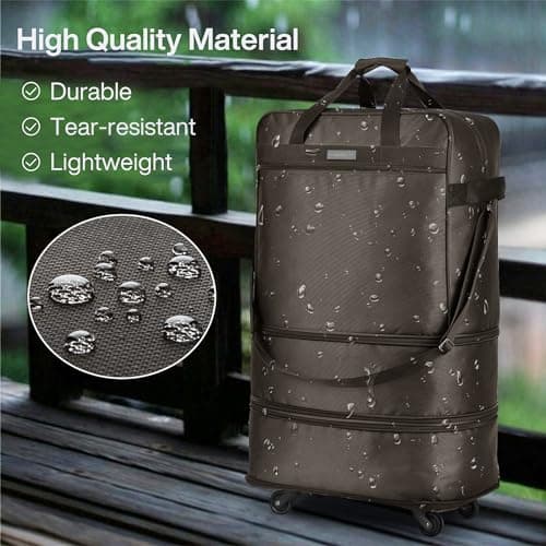 Hanke Expandable Large Suitcase 4 Wheels Lightweight Collapsible,Foldable Suitcases &Travel Bags Hand Luggage Extend 20/24/28 inch Suitcases Duffel Bag Without Telescopic Handle for Men & Women,Coffee — view 6
