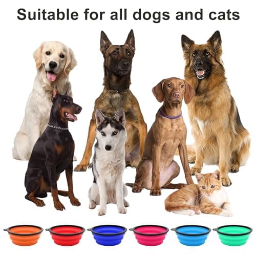 2 Pack Large Collapsible Dog Bowl, 1000ml/35oz Foldable Dog Travel Bowls, Portable Dogs Water Food Bowl with Carabiner, Pet Cat Feeding Cup Dish for Traveling, Walking (Red + orange) — view 5