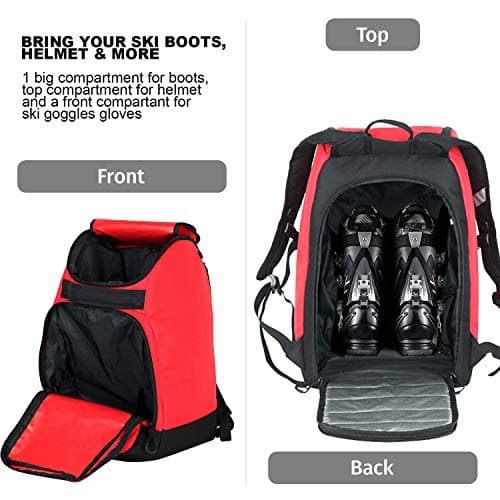 AUMTISC Ski Boot Backpack Boot Bag Ski Backpack for Boots Helmet Boot Helmet Goggles Gloves Ski Equipment — view 3