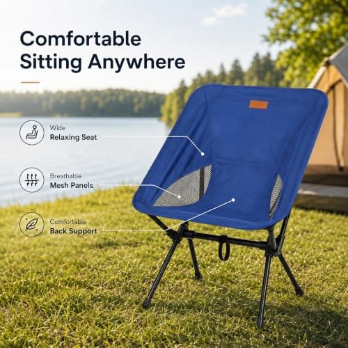 HomlyPro Folding Camping Chair, Pack of 1 - Compact & Lightweight Outdoor Chair for Adults, Comfortable Sitting, Ideal for Garden, Beach, Picnic, and Adventures (Blue) — view 3