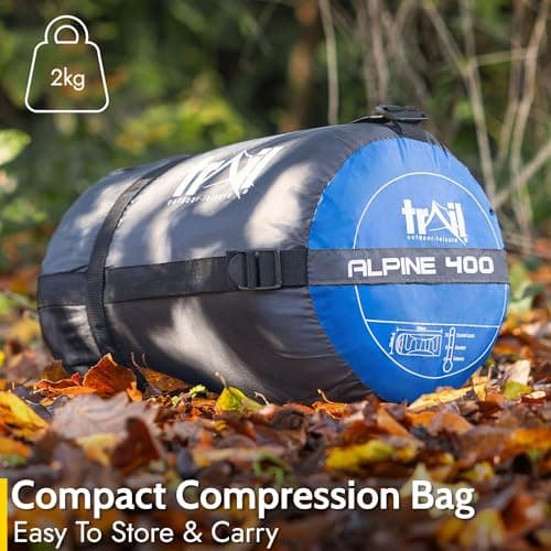 Trail Alpine 400 Sleeping Bag with Hood, 4 Season, Single Adult, Blue — view 6