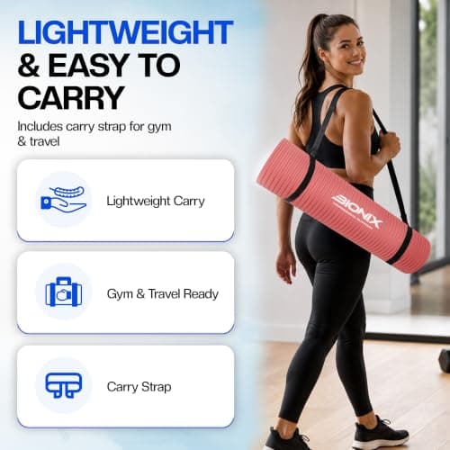Bionix Exercise Yoga Mat with Carry Handle Strap - Extra Thick NBR Yoga Mats for Women and Men - 180cm x 60cm Durable, Non Slip Mat - Gym Mats for Home, Camping, Pilates and Workout — view 6