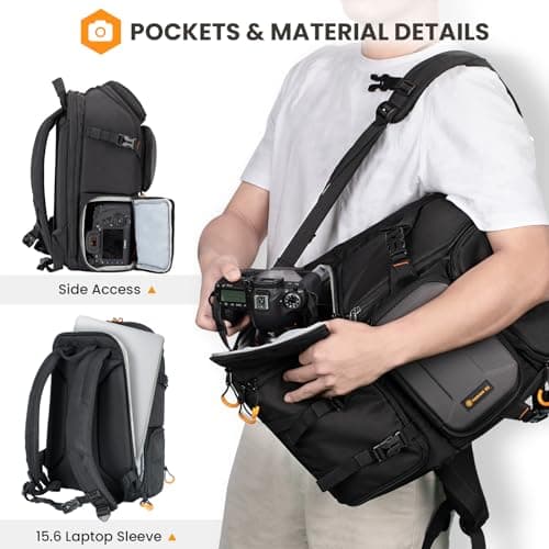 TARION Waterproof Camera Bag Backpack with Side Access 15.6" Laptop Sleeve — view 3