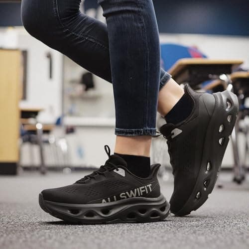 ALLSWIFIT Women's Slip On Cushioning Walking Run Shoes,All Black,5.5 — view 3