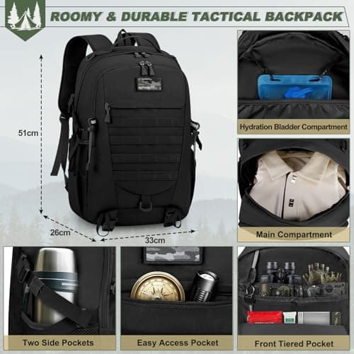 RAINSMORE Military Tactical Backpack Large Hiking Camping Rucksack 40L Water Resistant Molle Hunting Trekking Rucksack Black — view 2