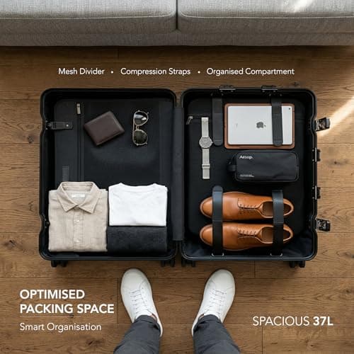 LUGG Solo Explorer 20 Inch Cabin Suitcase with Protection Cover - Alluminium Hard Frame Trolley, 37L Lightweight Travel Luggage, 360° Spinner Wheels, TSA Lock, Scratch & Water Resistant (55x38x22cm) — view 2