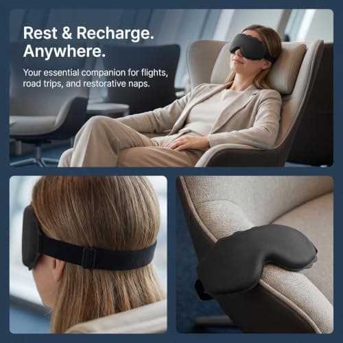 3D Sleep Mask for Women Men, Zero Eye Pressure Contoured Blindfold — view 6