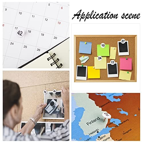 NBEADS 100 Pcs Numbered Push Pin Tacks, Map Number Thumb Tacks White Base Black Numbers 1-100 Drawing Push Pins Plastic Thumb Tacks for Maps, Presentations, Photos, Posters Exhibit, 16x11mm — view 5