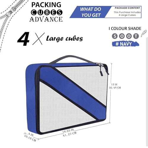 TRIP ON GO Packing Cubes For Travel Organizer Clothes Laundry Compression Suitcase Luggage Storage Travelling Pouches Bags Organiser, Polyester (Advance Large- Pack of 4, Navy Blue) — view 2