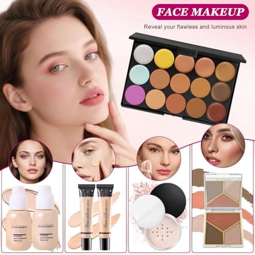 Makeup Sets for Women, All in One Make Up Starter Kit, Makeup Gift Sets for Teenage Girls Full Kit, Cosmetic Bundle Includes Foundation Concealer Eyeshadow Contour Palette Lipgloss Eyeliner Mascara — view 4