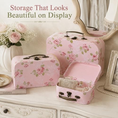 Cabilock 3 Pcs Paperboard Suitcase Box Set Floral Print Flower Storage Gift Boxes with Handles Decorative Cardboard Storage Box for Wedding Birthday Baby Shower Anniversary Party — view 6