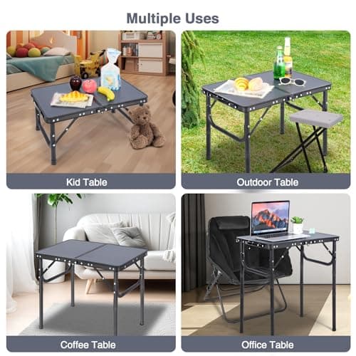REDCAMP 2ft Small Camping Table, Aluminum Folding Adjustable Height，Grey — view 4