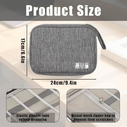 Eastrise Large Capacity Travel Cable Organiser Bag - Shockproof Electronics Accessories Organizer with 8 Compartments for Cables, Power Bank, Chargers & More (Grey/1 Pcs) — view 2