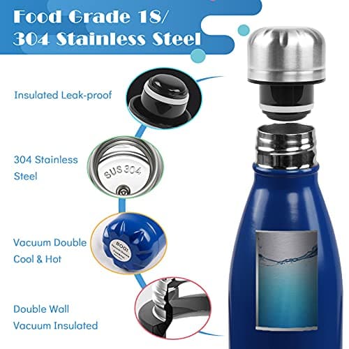 BOGI 2 Pack Insulated Water Bottle,500ml Stainless Steel Water Bottle-Leakproof Metal Water Bottle Keep Drink Hot & Cold Water Bottle Sports Water Bottle for Girls Kids with Cleaning Brush(Mint+Dblue) — view 4