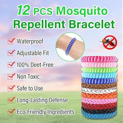 Mosquito Repellent Bracelet, 12 Pack Insect Repellent Bracelet Adjustable Leather Band Deet-Free Natural Insect Repellent Bands Waterproof Travel Essentials Mosquito Bands for All Ages Fashion(A) — view 3