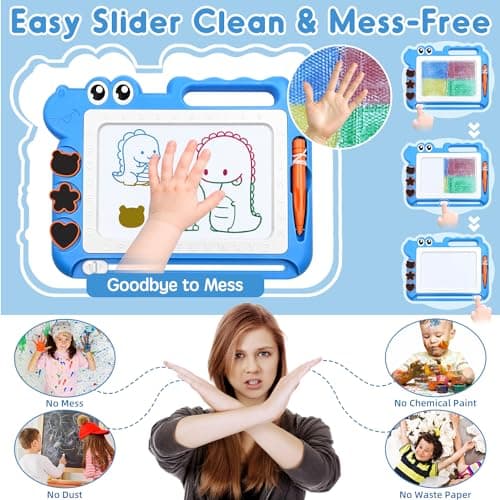 AiTuiTui Dinosaur Magnetic Drawing Board Kids Toys for 2 3 4 5 Years Old Girls Boys Birthday Gifts, Colorful Erasable Doodle Pad Education Learning Kid Age 2-7, Toddler Drawing Travel Toys (Blue) — view 5