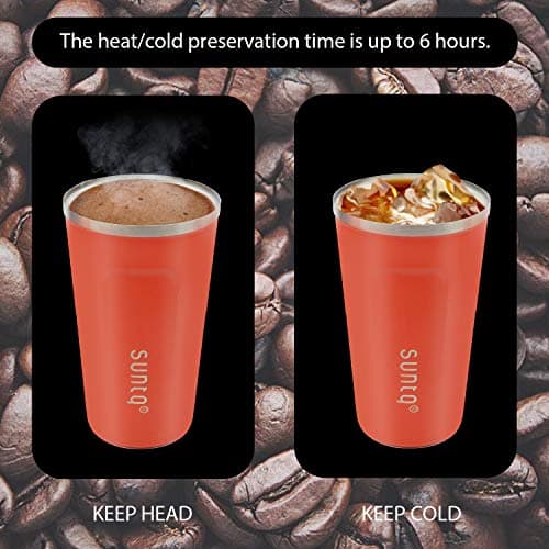 SUNTQ Reusable Coffee Cups Travel - Coffee Travel Mug with Leakproof Lid Stainless Steel Coffee Travel Cup (Tangerine, 18oz/510ml) — view 4