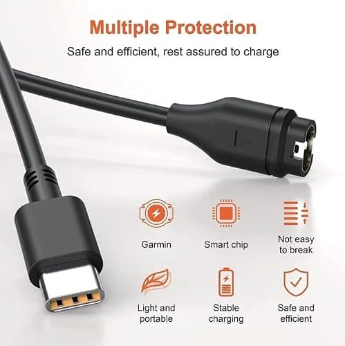USB C Charging Cable for Garmin Instinct, Instinct 2, 2S, 2X, 3, Crossover, E, Solare (Including Standard, Tactical, Esports, Camo, dēzl, Surf, Solar, AMOLED Variants) - Sync & Charge Lead — view 2