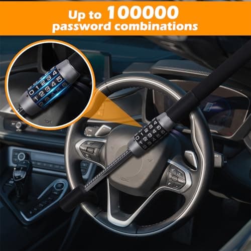 Turnart Steering Wheel Lock 5 Digit Combination Heavy Duty Lock Anti-Theft Keyless Password Vehicle Security Device Universal Fit for Cars Trucks Vans and Suvs — view 4