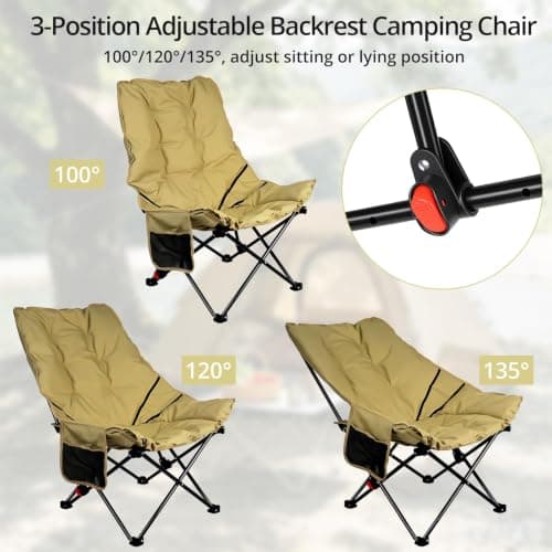 Anbte Padded Camping Chair for Adult, 3-Position Adjustable Backrest, khaki — view 4